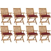 vidaXL Tuinstoelen 8 st inklapbaar met kussens massief teakhout