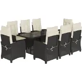 vidaXL 9-delige tuinset met kussens, zwart, van polyrotan