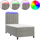 vidaXL Boxspring met matras en LED fluweel lichtgrijs 100x200 cm