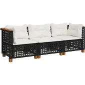 vidaXL Tuinbank 3-zits met kussens poly rattan zwart