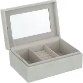 J-Line 37085 Juweldoos 3 Compartimenten+Spiegel Kunstleder Grijs - 18 x 12 x 7,2 cm
