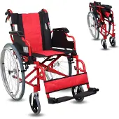 Mobiclinic Torre - Rolstoel - Opvouwbaar - Aluminium - Lichtgewicht - Zitbreedte 44 cm - Opklapbare armsteunen - Afneembare voetsteunen - Rood