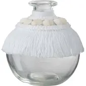 J-Line vaas Schelpen - glas/textiel - wit - small - 4 stuks - Ø 9 cm