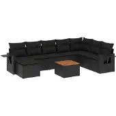 vidaXL 9-delige Loungeset met kussens poly rattan zwart