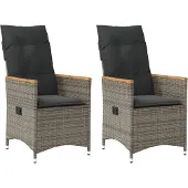 vidaXL Tuinstoelen 2 st verstelbaar met kussens poly rattan grijs