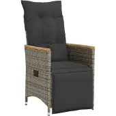 vidaXL Tuinstoel verstelbaar met kussens poly rattan grijs