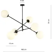 Emibig Hanglamp 6xE14 40W LINEAR 6, zwart/opal, model 1169/6