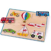 Bigjigs Houten Noppenpuzzel Voertuigen, 8dlg.