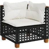 vidaXL Tuinhoekbank met kussens poly rattan zwart