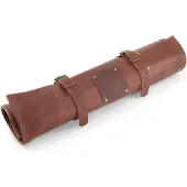 Witloft Messentas met 9 vakken - Buffelleer - Oprolbare messenrol / messenmap - Draagbaar met band - Cognac