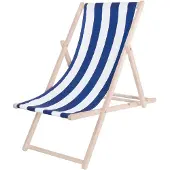 Springos Ligbed Strandstoel Ligstoel Verstelbaar Beukenhout Handgemaakt Blauw/Wit