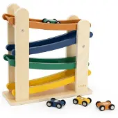 Trixie Houten Racebaan met 4 Auto's - Rollerbaan met Dierenauto's - Peuterspeelgoed vanaf 18m+ - Leuk voor Jongens en Meisjes