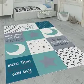 Paco Home Kindervloerkleed, Kindertijd Met Ster, Maan En Ruitmotieven 140x200 cm