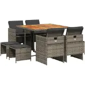 vidaXL 9-delige tuinset met kussens, grijs, polyrotan