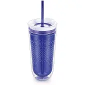 Zoku Hydration Travel drinkfles + rietje - blauw