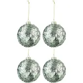 J-Line kerstbal Pailletten - glas - licht azuur - medium - doos van 4