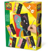 SES Creative - Ik leer scratchen - 6 scratch kaarten en houten kras pen - met hulplijnen