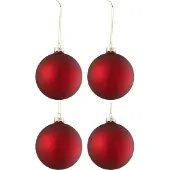 J-Line kerstbal Effen - glas - mat rood - medium - doos van 4