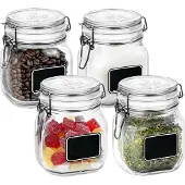 Bormioli Rocco 4x Luchtdichte potten transparant glas met krijtbordje 750 ml - Weckpotten