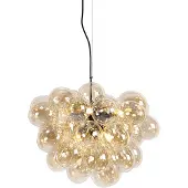 QAZQA Art Deco hanglamp zwart met Amber glas 8-lichts - Uvas