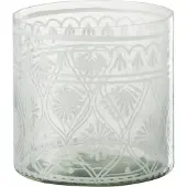 J-Line windlicht Patroon - glas - transparant/wit - small - 4 stuks
