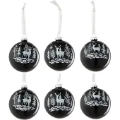 J-Line Doos van 6 kerstbal 2+2+2 rendier glas zwart/wit
