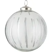 J-Line kerstbal Streep - glas - transparant/zilver - large - 6 stuks