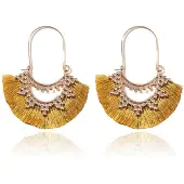 Deja Jewels Bohemian Goudkleurige Oorbellen met Gele Franje Waaierhangers
