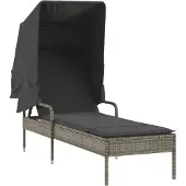 vidaXL Ligbed met luifel poly rattan grijs