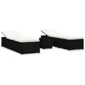 vidaXL 3-delige Ligbeddenset met theetafel poly rattan zwart