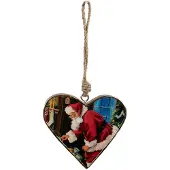 Clayre & Eef Kersthanger 13x2x13 cm Rood Hout Hartvormig Kerstman Rood