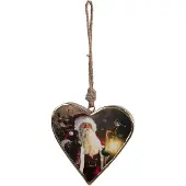 Clayre & Eef Kersthanger 10x2x10 cm Rood Hout Hartvormig Kerstman Rood