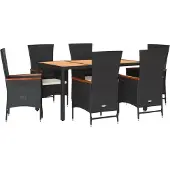 vidaXL 7-delige Tuinset met kussens poly rattan zwart