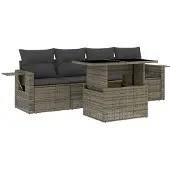 vidaXL 5-delige Loungeset met kussens poly rattan grijs