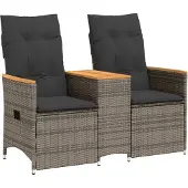 vidaXL Tuinbank 2-zits verstelbaar met tafel poly rattan grijs
