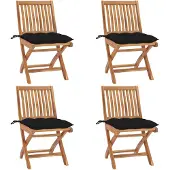 vidaXL Tuinstoelen 4 st inklapbaar met kussens massief teakhout