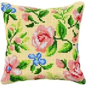 Kanex Kruissteek kussen: Groot, Rozen op Beige Achtergrond, 40 x 40 cm