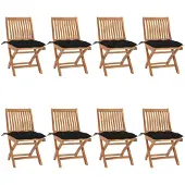 vidaXL Tuinstoelen 8 st inklapbaar met kussens massief teakhout