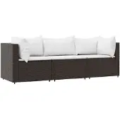 vidaXL 3-delige Loungeset met kussens poly rattan bruin