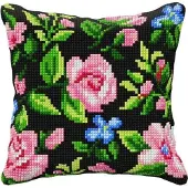 Kanex Kussenpakket Flowers black borduurpakket -