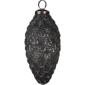 Clayre & Eef Kerstbal Overig Ø 7x15 cm Zilverkleurig Zwart Glas Kerstballen