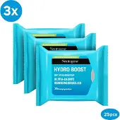 Neutrogena Hydro Boost Ultrazachte Reinigingsdoekjes met Hyaluronzuur, Verwijdert Waterproof Make-up, Vuil en Talg, Geschikt voor de Gevoelige Huid, 3x25 Doekjes