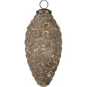 Clayre & Eef Kerstbal Overig Ø 7x15 cm Beige Grijs Glas Kerstballen