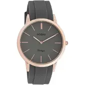 Oozoo Timepieces - Rosé goudkleurige horloge met donker grijze rubber band - C20172