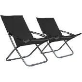 vidaXL Klapstoelen, 2 stuks, stof, zwart