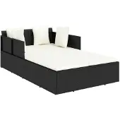 vidaXL Ligbed met kussens 182x118x63 cm poly rattan zwart