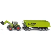 Siku 1949, Claas Axion-tractor met voorlader, dolly en kiepwagen, 1:50, metaal/kunststof, groen, beweegbare graafbak en arm, kiepwagen