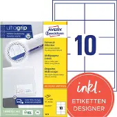 Avery Zweckform AVERY ultragrip Etiketten 3679 Permanent klevend A4 Wit 97 x 55 mm 100 Vellen à 10 Etiketten