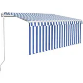 vidaXL Luifel automatisch uittrekbaar met rolgordijn 3x2,5 m blauw wit