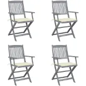 vidaXL Set van 4 klapstoelen met kussens, gemaakt van massief acaciahout.